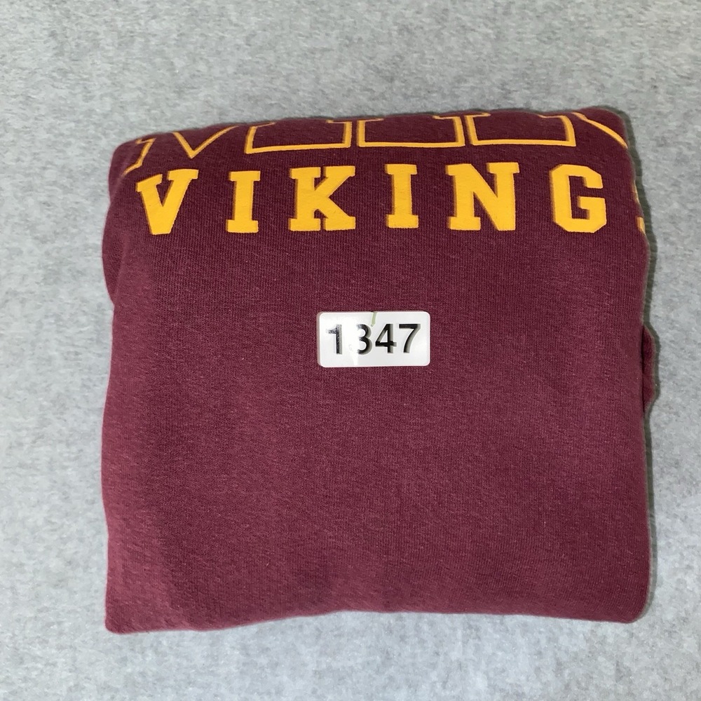Vtg Mills High School MHS Vikings Sweatshirt Men's M Maroon Crewneck Sleeve Logo - Picture 13 of 14